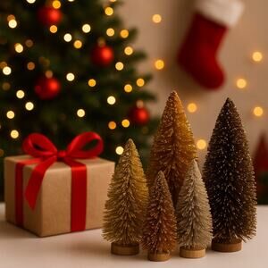 Nordstrom Rack Glitter Bottle Brush Trees Set • Brown Bitter Multi Holiday Decor